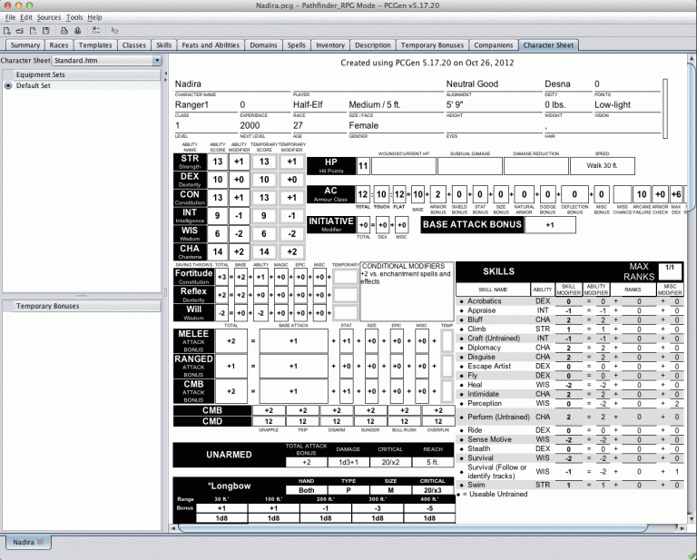 pcgen character sheet templates